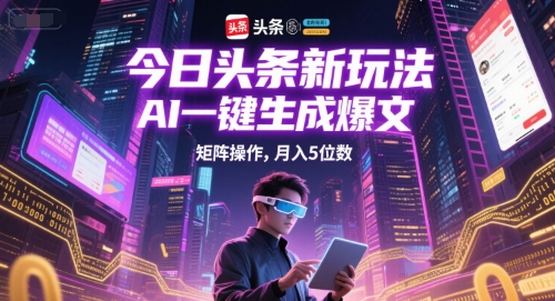 今日头条新玩法，AI一键生成爆文，矩阵操作，月入5位数-87创业网