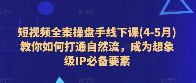 短视频全案操盘手线下课(4-5月)教你如何打通自然流，成为想象级IP必备要素-87创业网