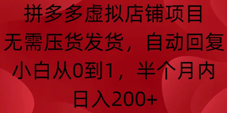 拼多多虚拟店铺项目，无需压货发货，自动回复，小白从0到1，半个月内日入200+【揭秘】-87创业网