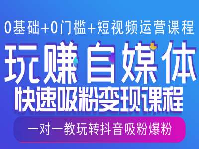 0基础+0门槛+短视频运营课程，玩赚自媒体快速吸粉变现课程，一对一教玩转抖音吸粉爆粉-87创业网