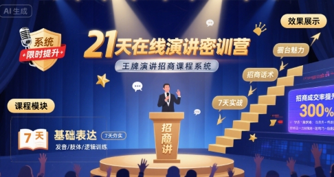 21天在线演讲密训营，王牌演讲招商课程系统-87创业网