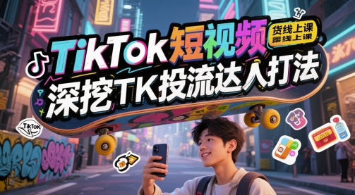 TikTok短视频带货线上课，深挖TK投流达人打法-87创业网