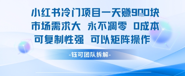 小红书冷门项目一天收益9张，市场需求大，0成本，可复制性强可以矩阵操作-87创业网