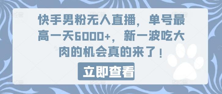 快手男粉无人直播，单号最高一天6000+，新一波吃大肉的机会真的来了-87创业网