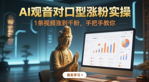 AI观音对口型涨粉实操，1条视频涨到千粉，手把手教你-87创业网