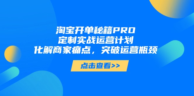 淘宝开单秘籍PRO，定制实战运营计划，化解商家痛点，突破运营瓶颈-87创业网