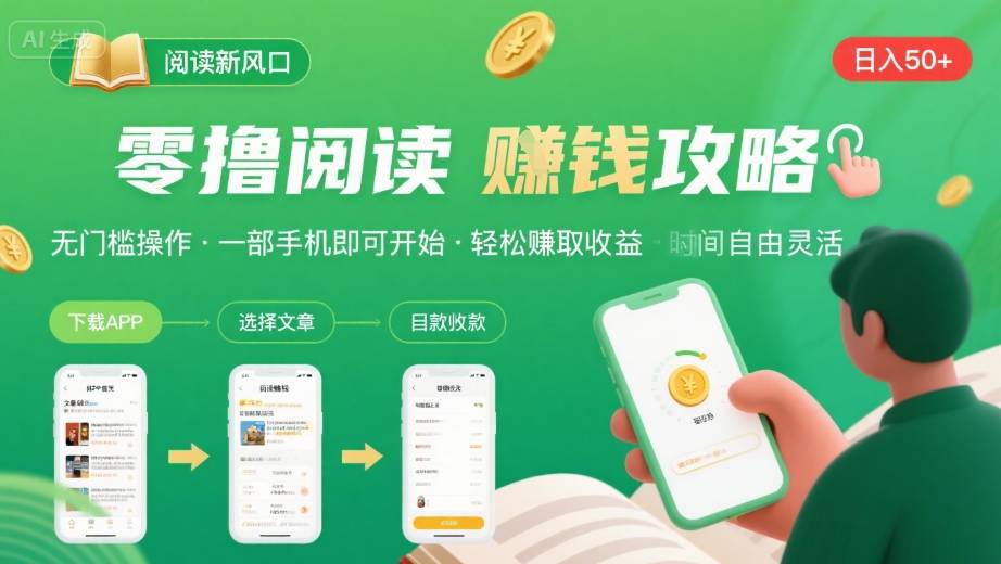 零撸阅读新风口，无门槛轻松挣，一部手机，日入 50-3张【揭秘】-87创业网