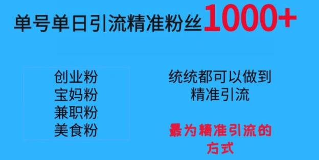 单号单日引流精准粉丝1000+，最为精准引流的方式-87创业网