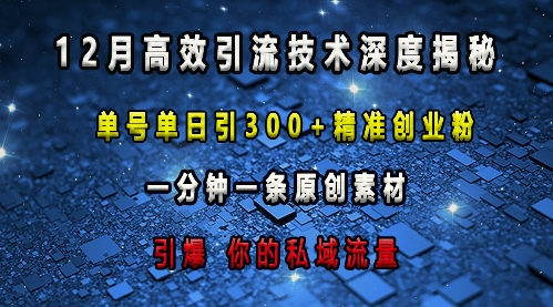 最新高效引流技术深度揭秘 ，单号单日引300+精准创业粉，一分钟一条原创素材，引爆你的私域流量-87创业网