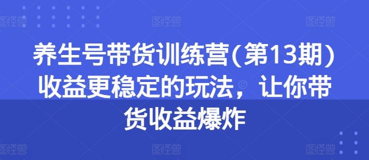 养生号带货训练营(第13期)收益更稳定的玩法，让你带货收益爆炸-87创业网