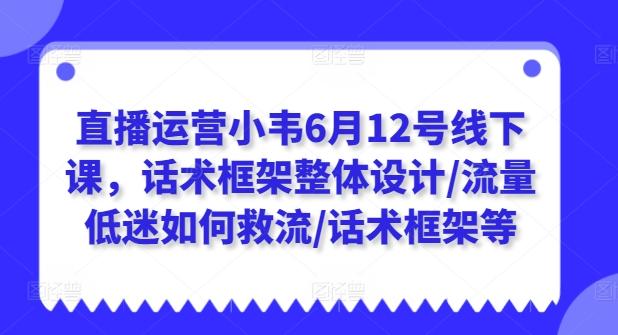 直播运营小韦6月12号线下课，话术框架整体设计/流量低迷如何救流/话术框架等-87创业网