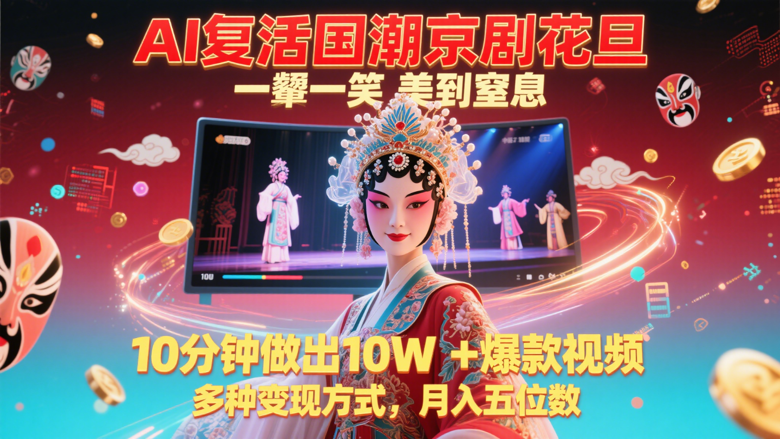 AI复活国潮京剧花旦，一颦一笑美到窒息，10分钟做出10W+爆款视频，多种变现方式-87创业网