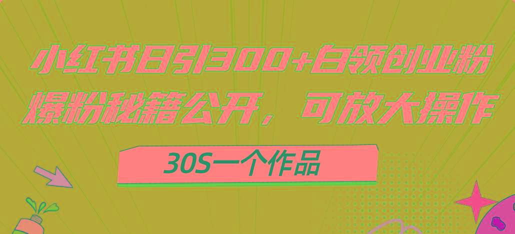 小红书日引300+高质白领创业粉，可放大操作，爆粉秘籍！30s一个作品-87创业网