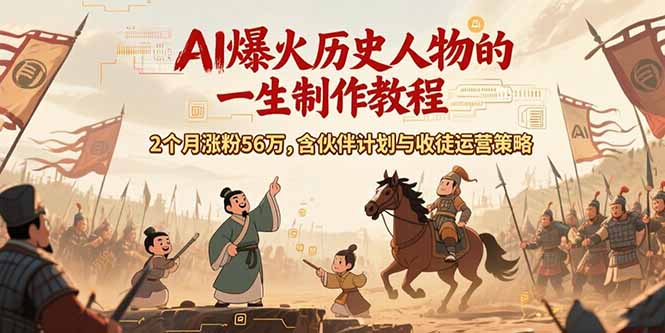 AI历史人物赛道课程，2个月涨粉56万，含伙伴计划与收徒运营策略-87创业网