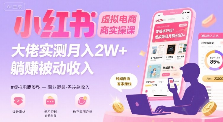 小红书虚拟电商，大佬实测月入2W+，实现被动收入-87创业网
