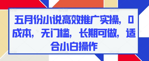 五月份小说高效推广实操，0成本，无门槛，长期可做，适合小白操作-87创业网