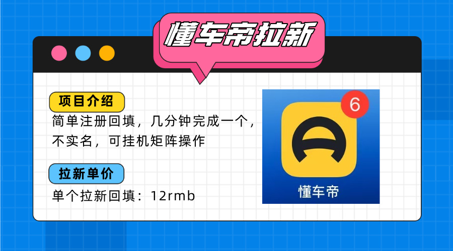 懂车帝邪修拉新玩法，简单注册回填，不sm，单个拉新12rmb，轻松日入200+-87创业网