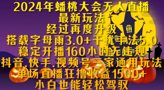 2024年蟠桃大会无人直播最新玩法，稳定开播160小时无违规，抖音、快手、视频号三家通用玩法【揭秘】-87创业网