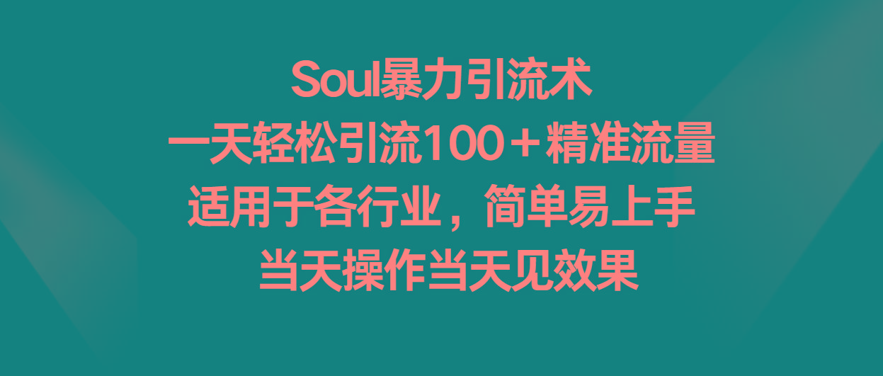 Soul暴力引流术，一天轻松引流100＋精准流量，适用于各行业，简单易上手！-87创业网