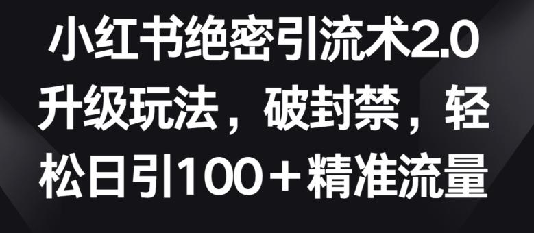 小红书绝密引流术2.0升级玩法，破封禁，轻松日引100+精准流量【揭秘】-87创业网