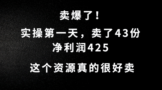 这个资源，需求很大，实操第一天卖了43份，净利润425【揭秘】-87创业网