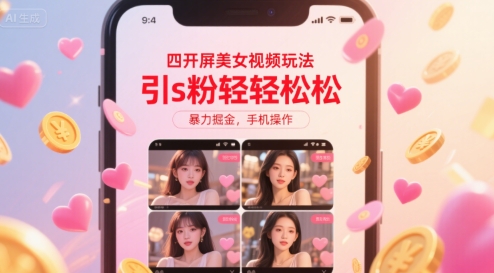四开屏美女视频玩法，引s粉轻轻松松，暴力掘金，手机操作【揭秘】-87创业网