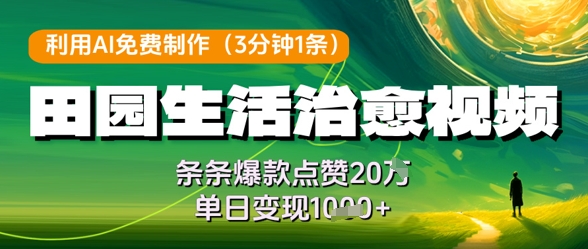 利用AI免费制作田园生活治愈视频，条条爆款点赞20W，单日变现几张-87创业网