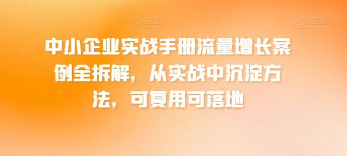 中小企业实战手册流量增长案例全拆解，从实战中沉淀方法，可复用可落地-87创业网