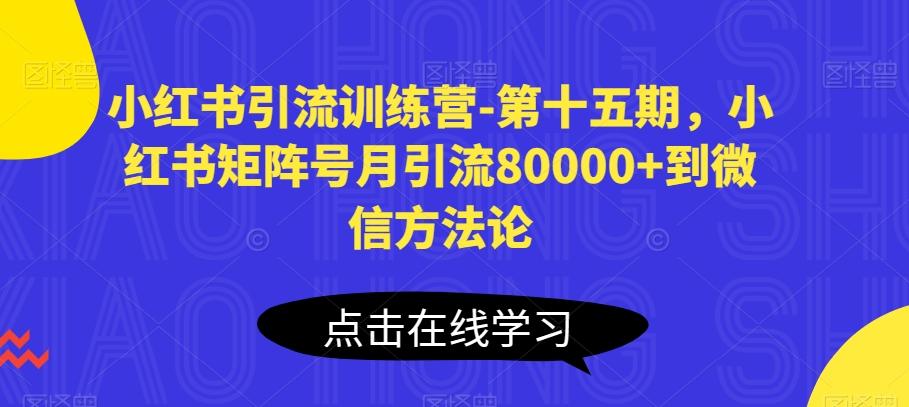 小红书引流训练营-第十五期，小红书矩阵号月引流80000+到微信方法论-87创业网