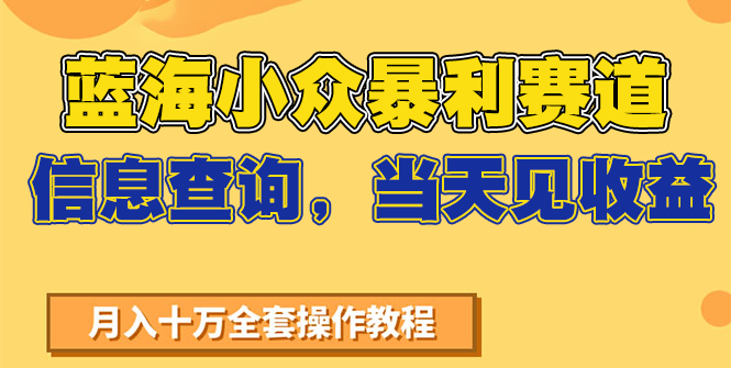 蓝海小众暴利赛道，信息查询，当天见收益，不讲玄学，7天搞了2万+-87创业网