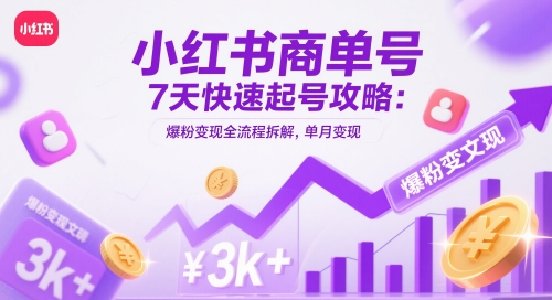 小红书商单号7天快速起号攻略：爆粉变现全流程拆解，单月变现3k+-87创业网
