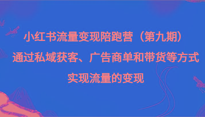 小红书流量变现陪跑营（第九期）通过私域获客、广告商单和带货等方式实现流量变现-87创业网