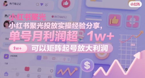 小红书聚光投放实操经验分享，单号月利润超1w+，可以矩阵起号放大利润-87创业网