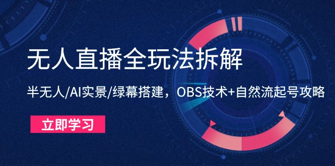无人直播全玩法拆解：半无人/AI实景/绿幕搭建，OBS技术+自然流起号攻略-87创业网