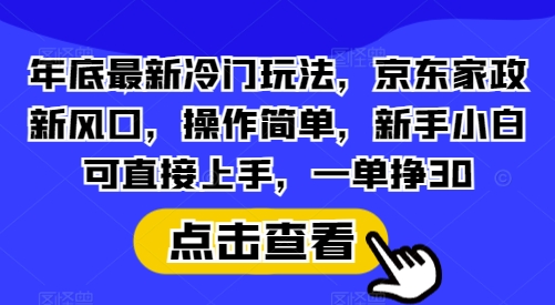 年底最新冷门玩法，京东家政新风口，操作简单，新手小白可直接上手，一单挣30【揭秘】-87创业网