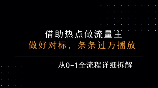 借力热点，乘顺风车玩流量主，条条过万播放， 每月收益5k+，从0-1全流程详细拆解-87创业网