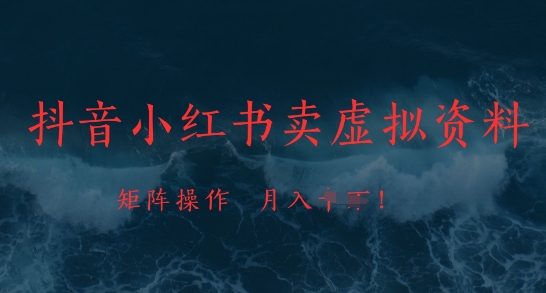 抖音小红书卖虚拟资料，市场需求一直存在，矩阵操作，月入1w+-87创业网