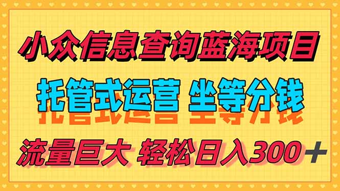 稳定日入300＋，小众信息查询蓝海项目，全程懒人式托管，解放你的时间-87创业网