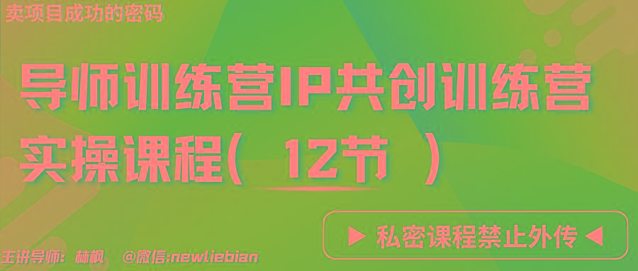 导师训练营3.0IP共创训练营私密实操课程(12节)-卖项目的密码成功秘诀-87创业网