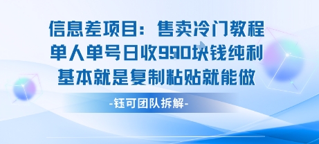 信息差项目：售卖冷门教程单人单号日收9张纯利基本就是复制粘贴就能做-87创业网