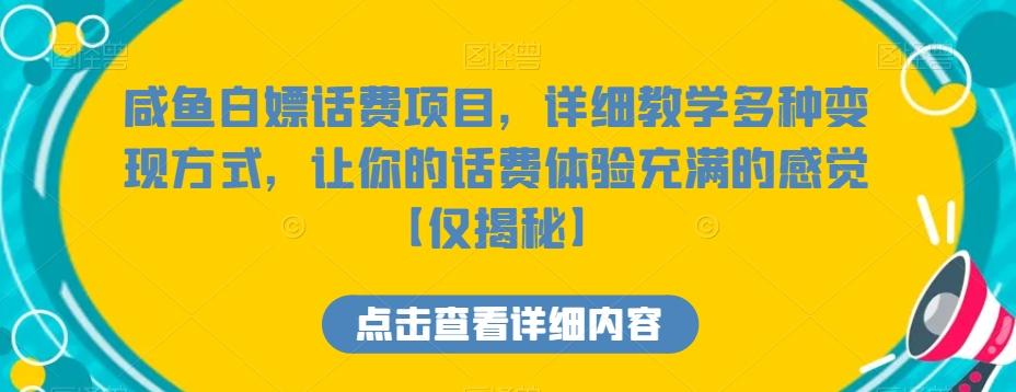 咸鱼白嫖话费项目，详细教学多种变现方式，让你的话费体验充满的感觉【仅揭秘】-87创业网