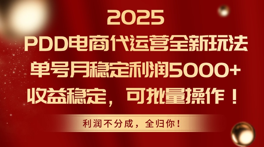 2025PDD电商代运营全新玩法，单号月稳定利润5000+，收益稳定，可批量操作-87创业网