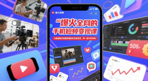 爆火全网的手机短视频变现课，0基础教你拍摄剪辑涨粉运营变现，用一部手机挣钱-87创业网