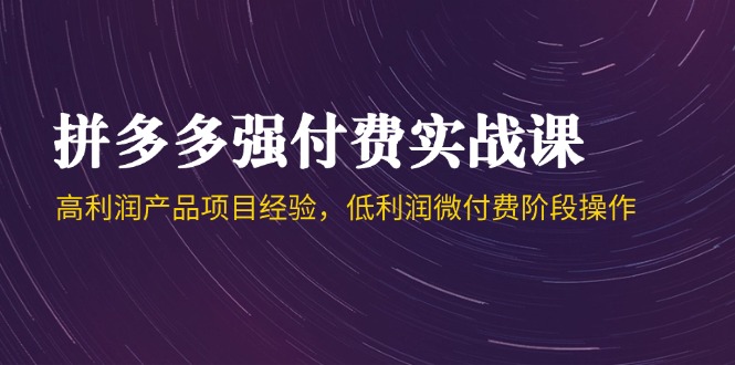 拼多多强付费实战课-44期，高利润产品项目经验，低利润微付费阶段操作-87创业网