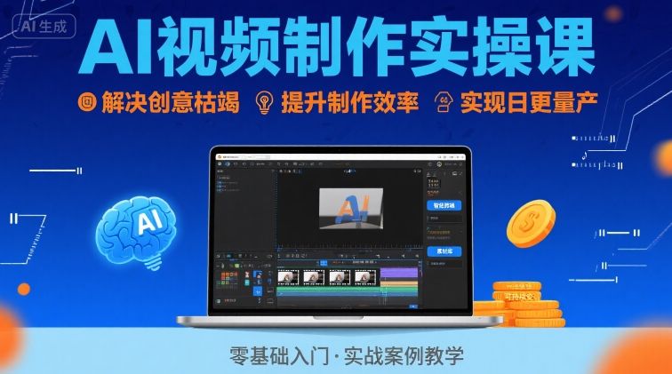 Ai视频制作实操课，解决创意枯竭、效率低下痛点，实现日更量产可持续变现-87创业网
