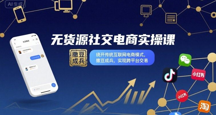 无货源社交电商实操课，绕开传统互联网电商模式，撒豆成兵，实现跨平台交易-87创业网