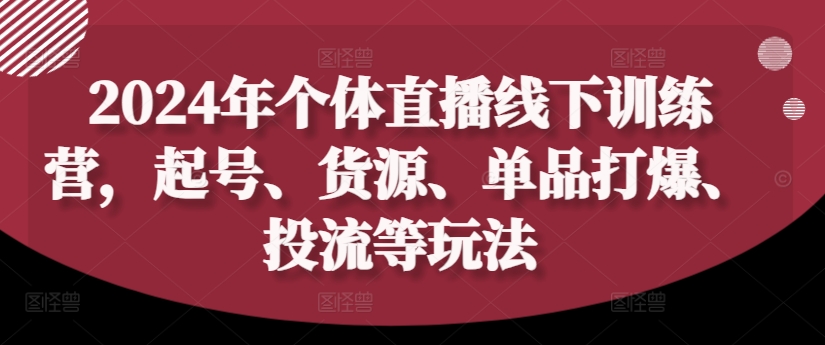 2024年个体直播训练营，起号、货源、单品打爆、投流等玩法-87创业网