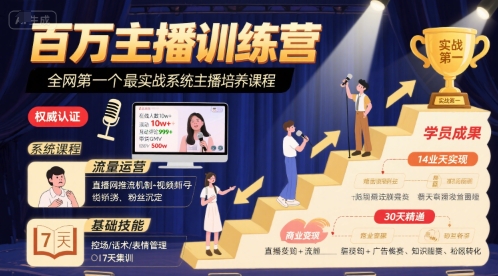 百万主播训练营，全网第一个最实战系统主播培养课程-87创业网