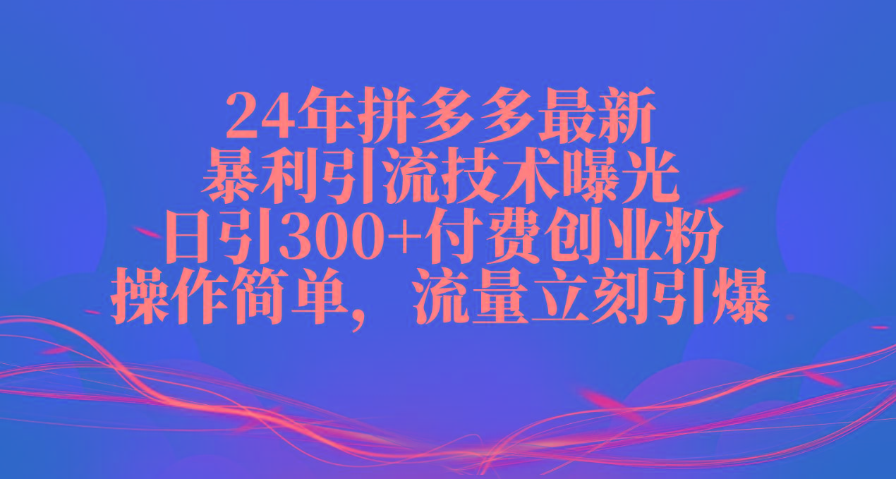 24年拼多多最新暴利引流技术曝光，日引300+付费创业粉，操作简单，流量…-87创业网