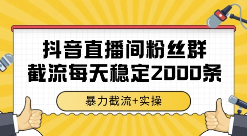 抖音直播间粉丝群暴力截流，一台电脑每天稳定2000条数据，暴力截流+实操 【揭秘】-87创业网